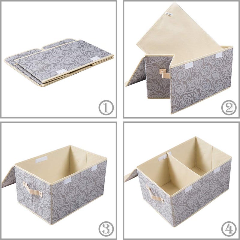 PRANDOM Large Foldable Storage Bins with Lids Fabric Decorative Storage Box Cubes Organizer Containers Baskets with Cover Handles Removable Divider for Home Bedroom Closet 17.3x11.8x9.8 Inch 3 Pack - Image 5